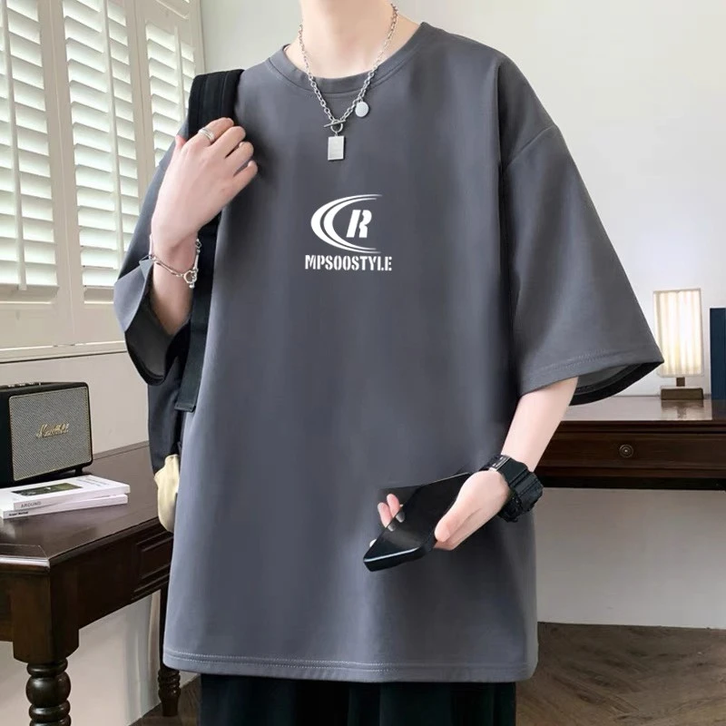 纯棉短袖t恤男女生简约宽松大码上衣oversize美式潮牌半袖青少年