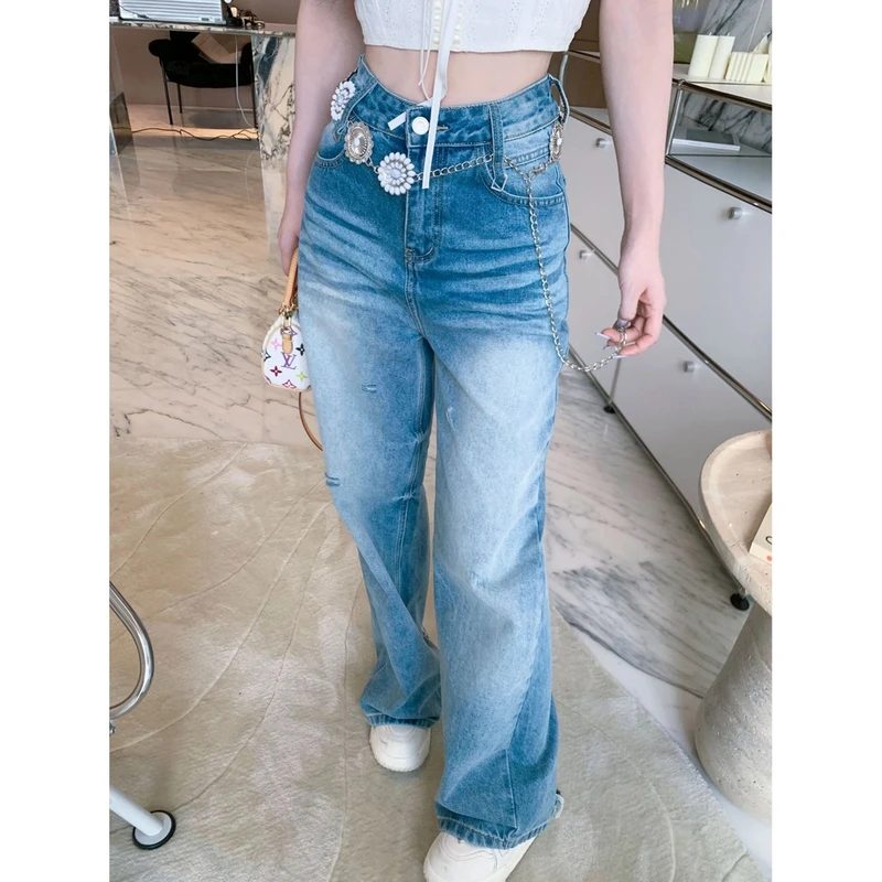 媛媛【美腿养成】高腰宽松窄版阔腿牛仔裤女2025年新款直筒裤#K0915