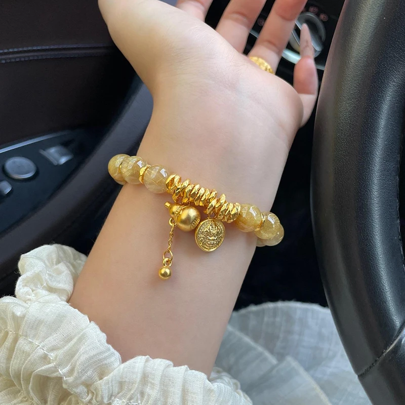 欧颜黄金财神葫芦金发.晶手链女新款999足金盘缠情人节手串送女友