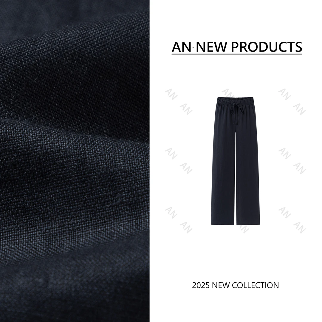 B5313春夏季新款时尚简约轻薄阔腿休闲裤亚麻裤垂感直筒裤