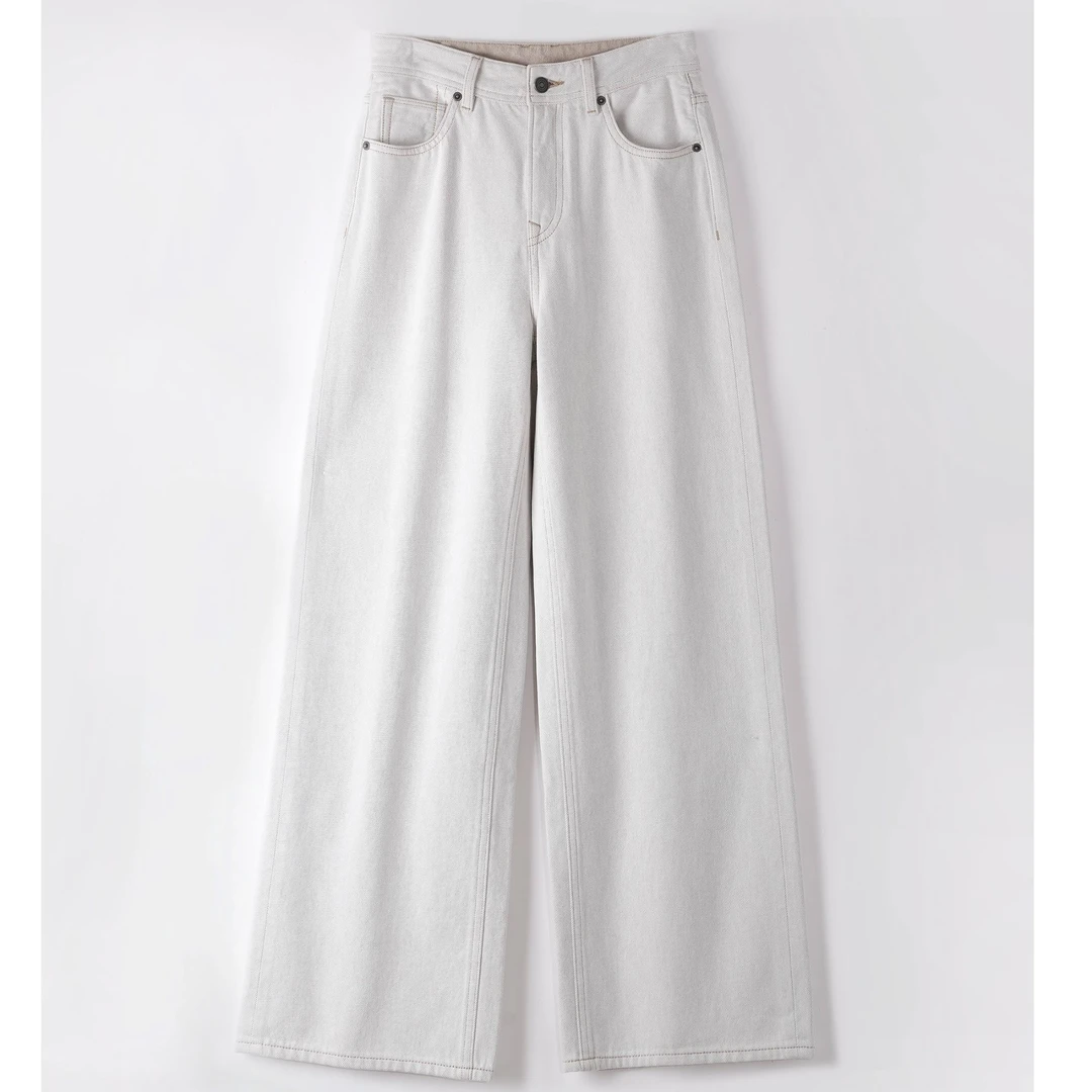 红风尚-F943秋冬加绒彩棉白牛阔腿直筒裤