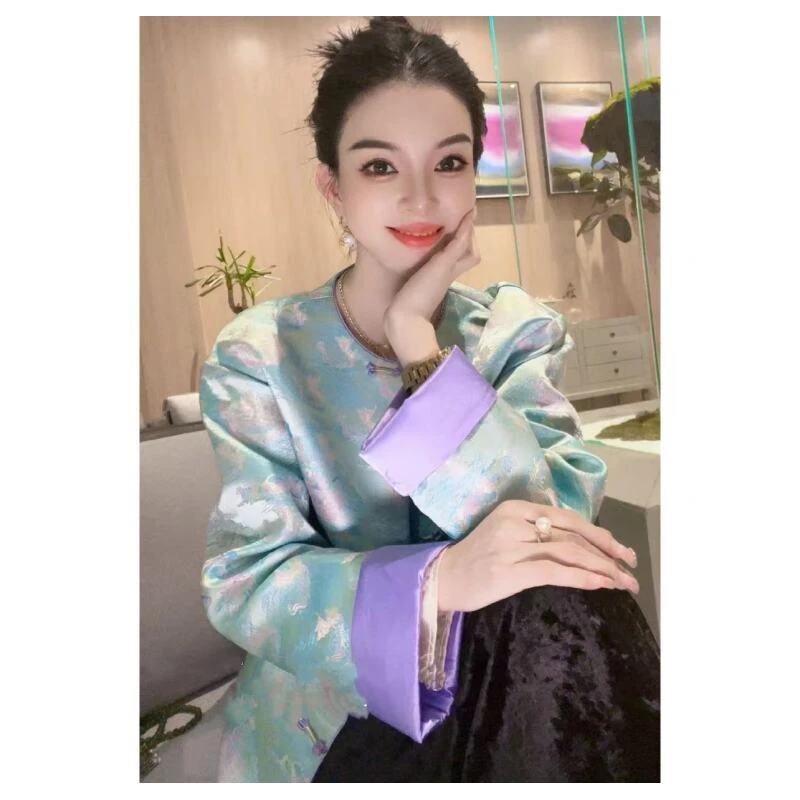 品优清-新中式国风圆领盘扣上衣女外套63731-桃子
