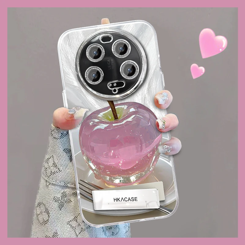 适用于小米13ultra精孔羽纱晶莹粉苹果网红创意支架全包手机壳女