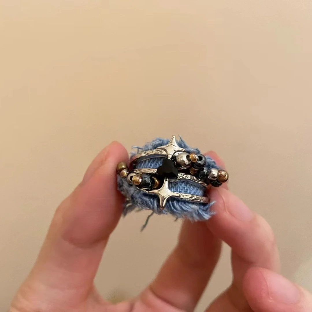 合金布艺戒指 牛仔个性星芒戒指（非质量问题，no退no换介意慎拍！）