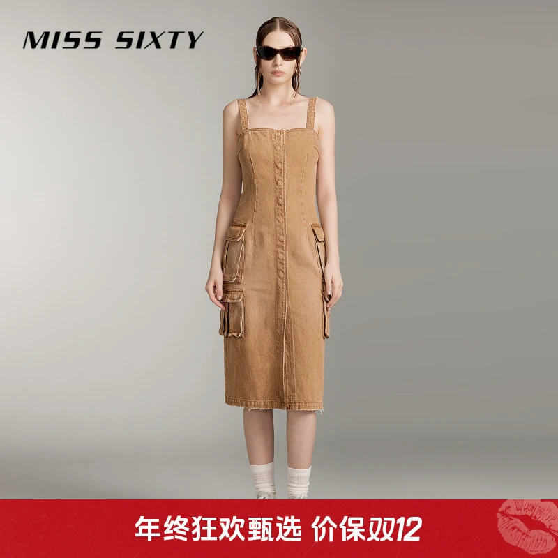 MissSixty夏季新款牛仔连衣裙女背带美式复古工装裙尤莱特
