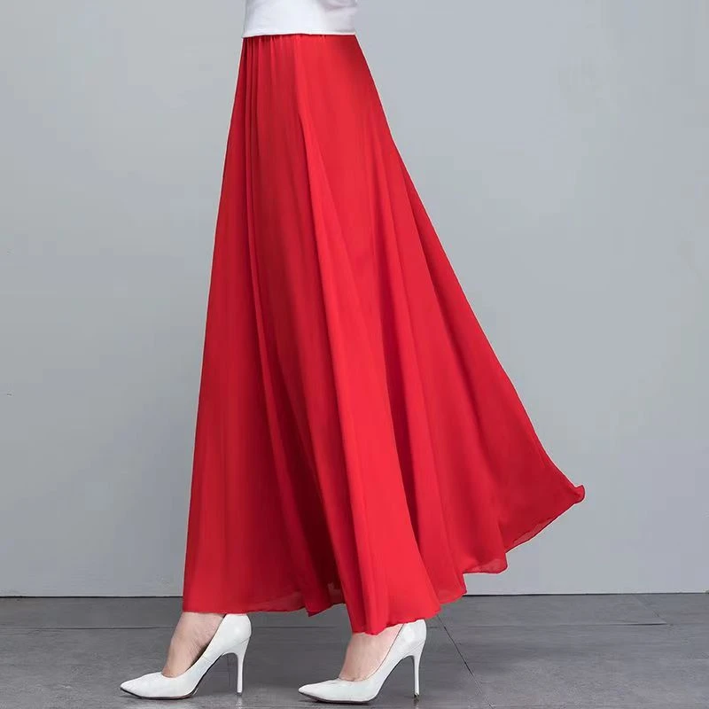 红色雪纺半身裙a字包臀裙夏季薄款垂感跳舞裙子小个子145-155裙