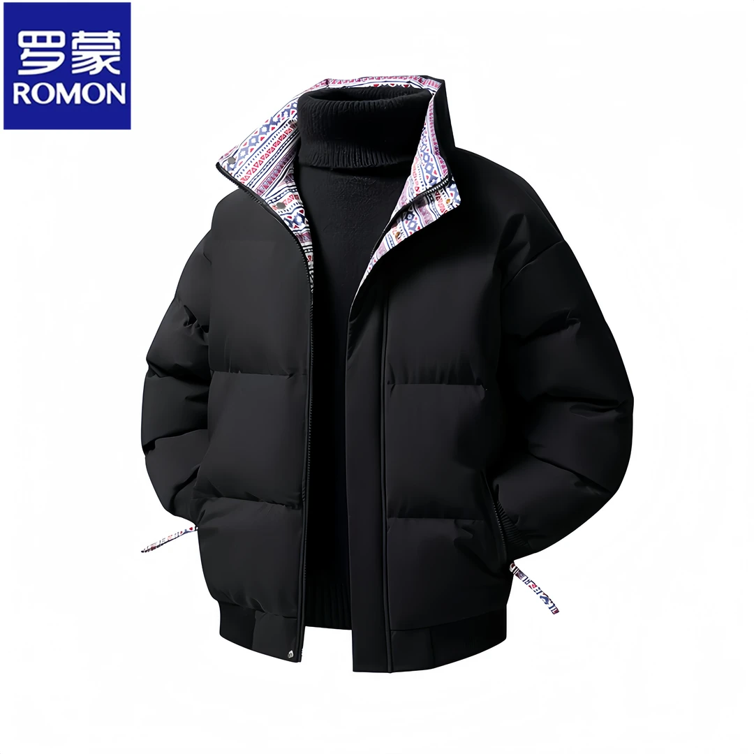 Romon/罗蒙秋冬季新款男士休闲棉衣潮牌时尚棉袄加厚保暖棉服外套