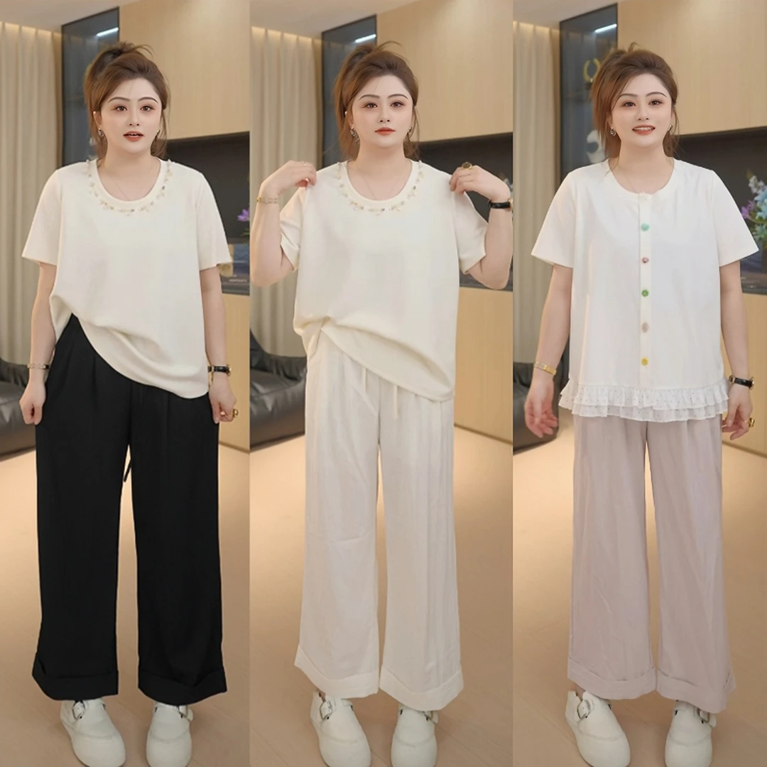 【胖佳佳】翻边凉凉裤 休闲裤夏款宽松百搭阔腿长裤H625Z06528