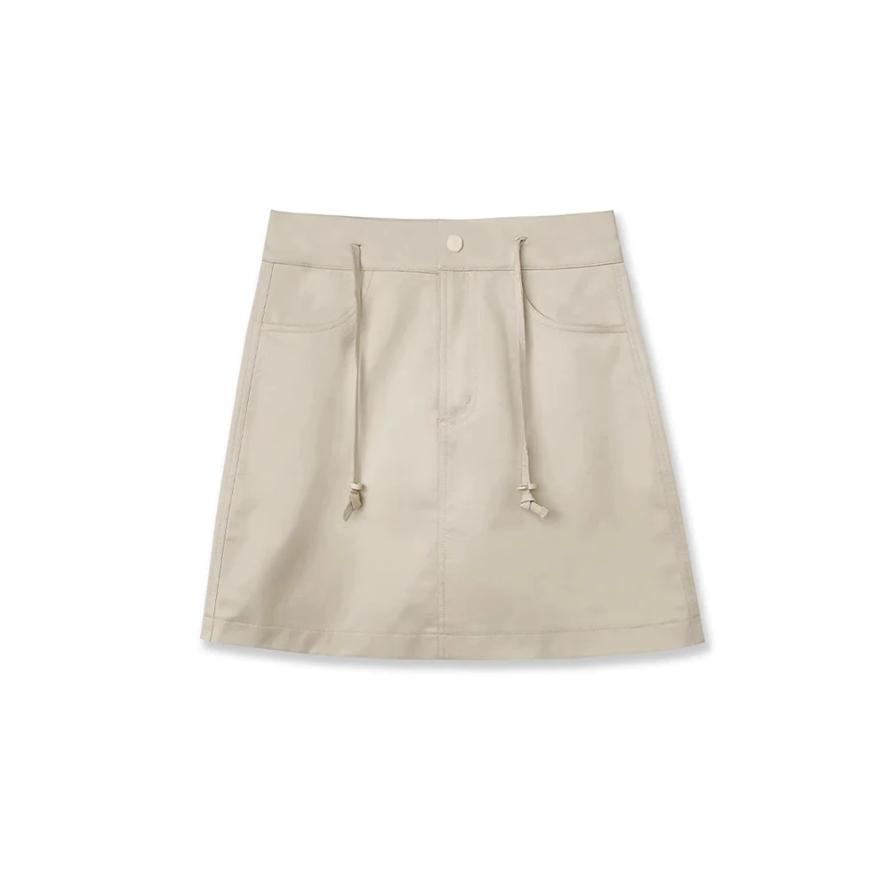 2025年春夏季大码高腰口袋半身裙百搭气质工装短裙新款系带A字裙