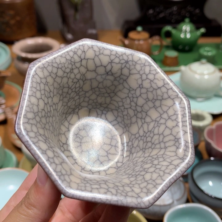 龙泉青瓷哥窑八方杯