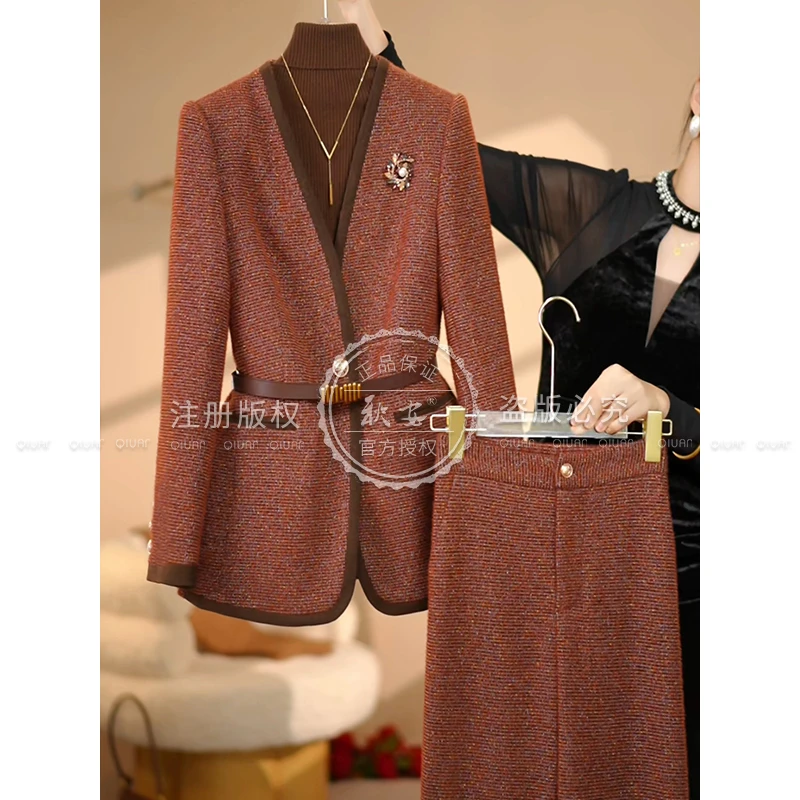 【AMNK服饰】2025秋冬新款红咖色高级简约设计师系列修身西装外套