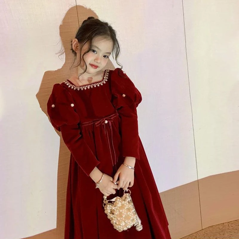 女童连衣裙冬装2025新款洋气女孩红色秋冬裙子儿童公主裙童装冬季