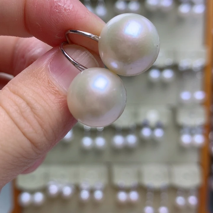 银S925镶嵌淡水珍珠耳饰逗*4