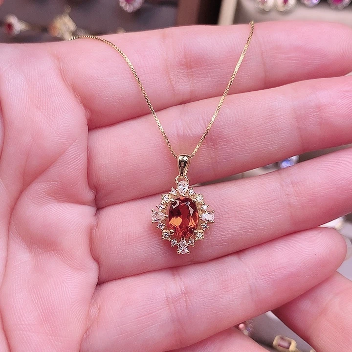 倾***酒颈饰银S925镶嵌石榴石