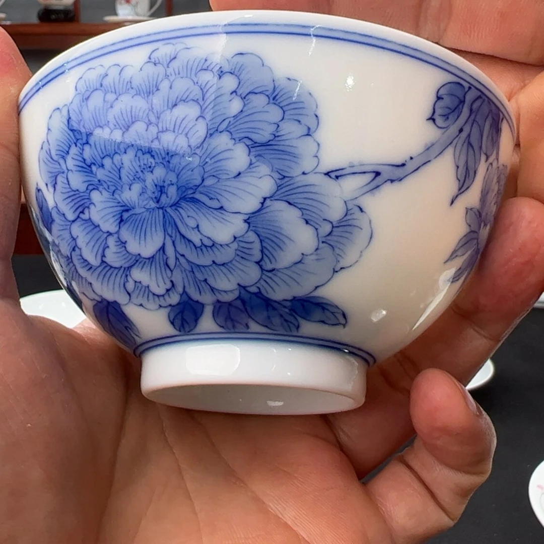 冬**阳柴窑青花牡丹主人杯