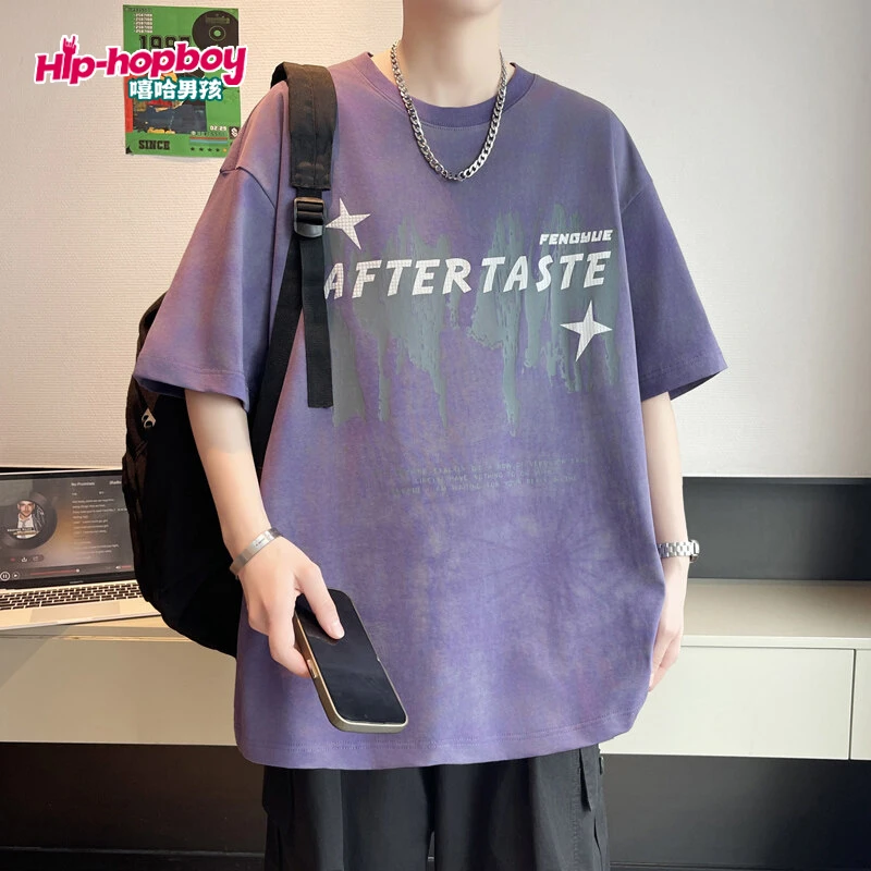 嘻哈男孩青少年短袖T恤阔版t恤ins潮流百搭上衣半袖港风体恤衫