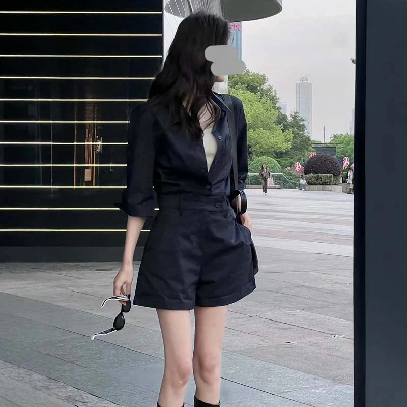 【ZY】2025夏季复古港式气质休闲百搭连衣裤女收腰百搭短裤女D2758