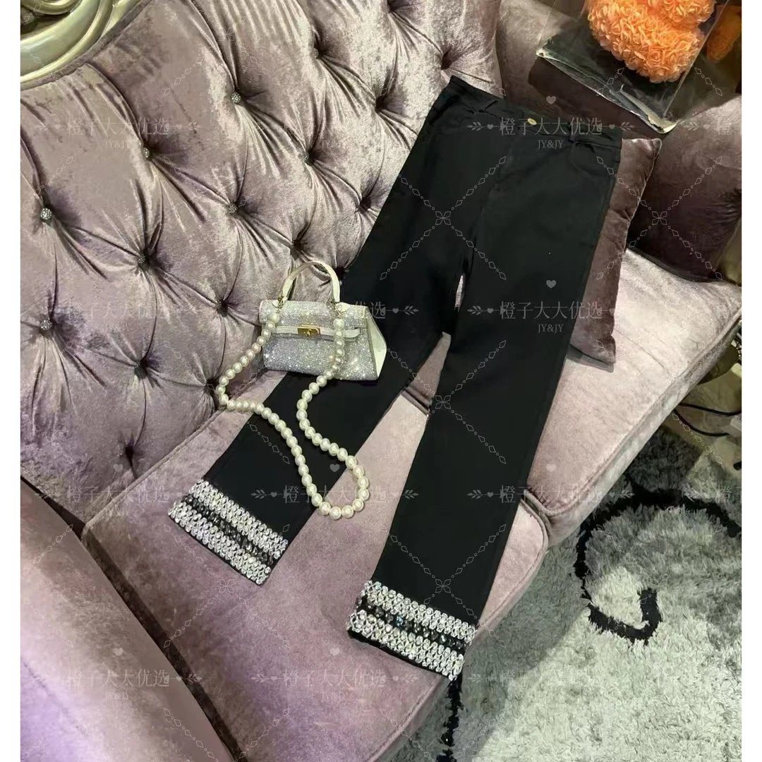 JY&JY橙子大大【白桃】重工钉珠高弹力时尚显瘦裤子 16484