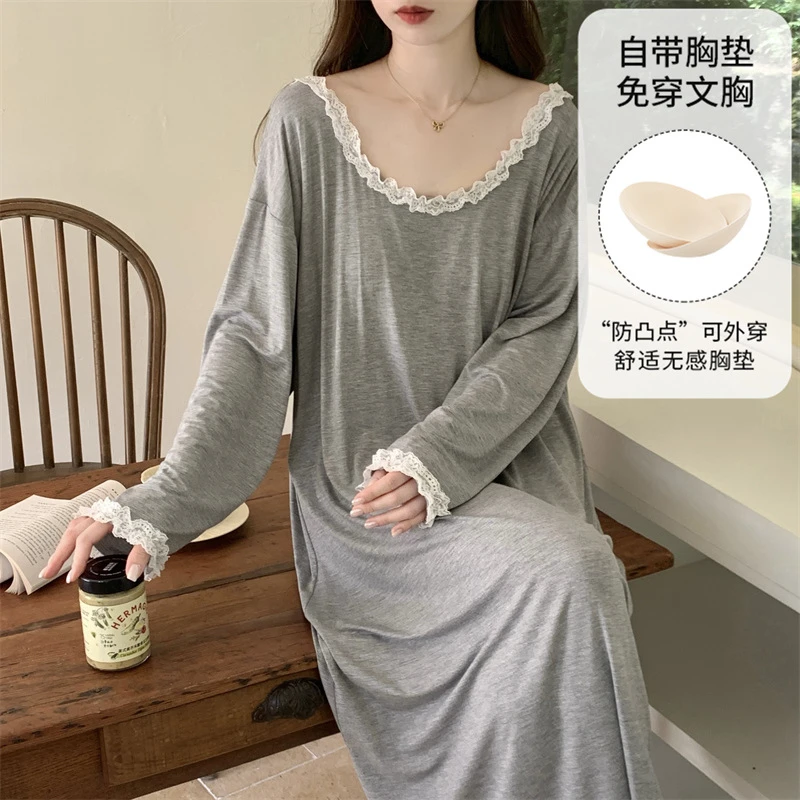 新款女露背中长性感睡裙可外穿加大码带胸垫睡衣裙子家居服