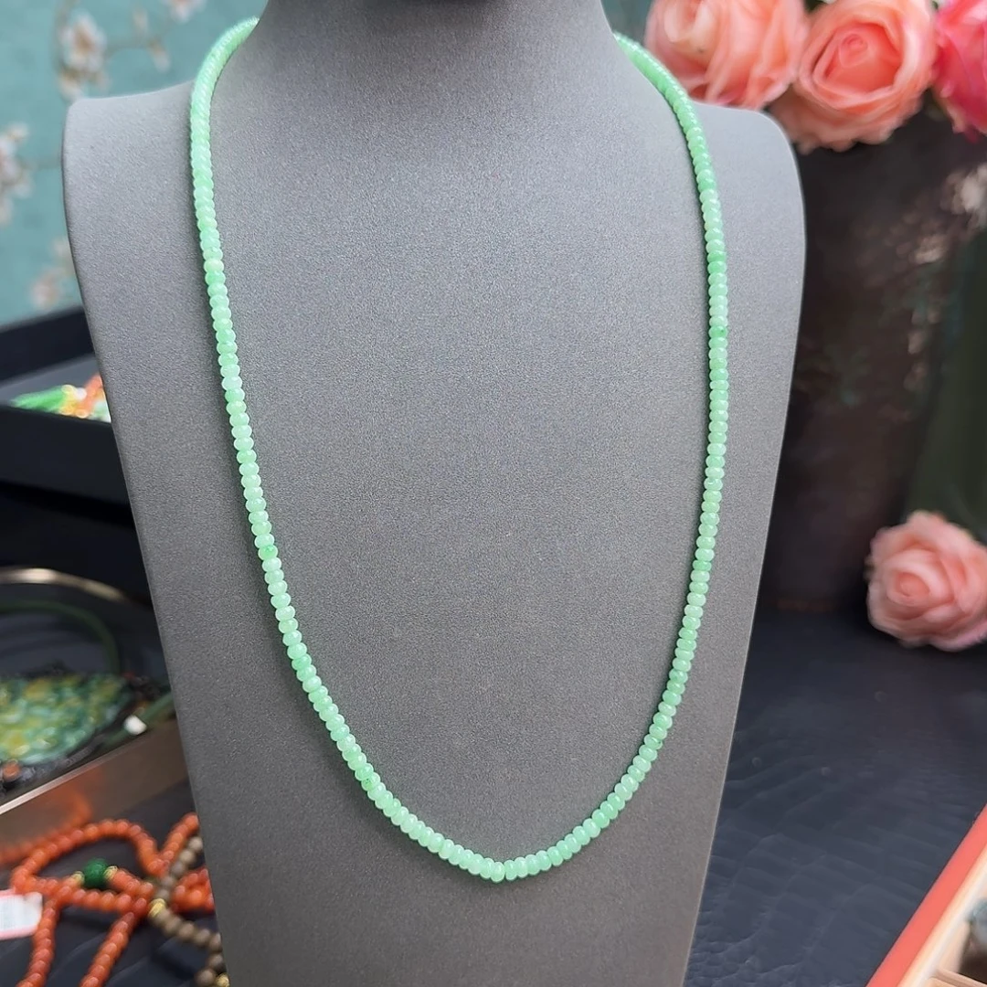 翡翠未镶嵌颈饰果阳绿算盘珠 一步到位炸福利