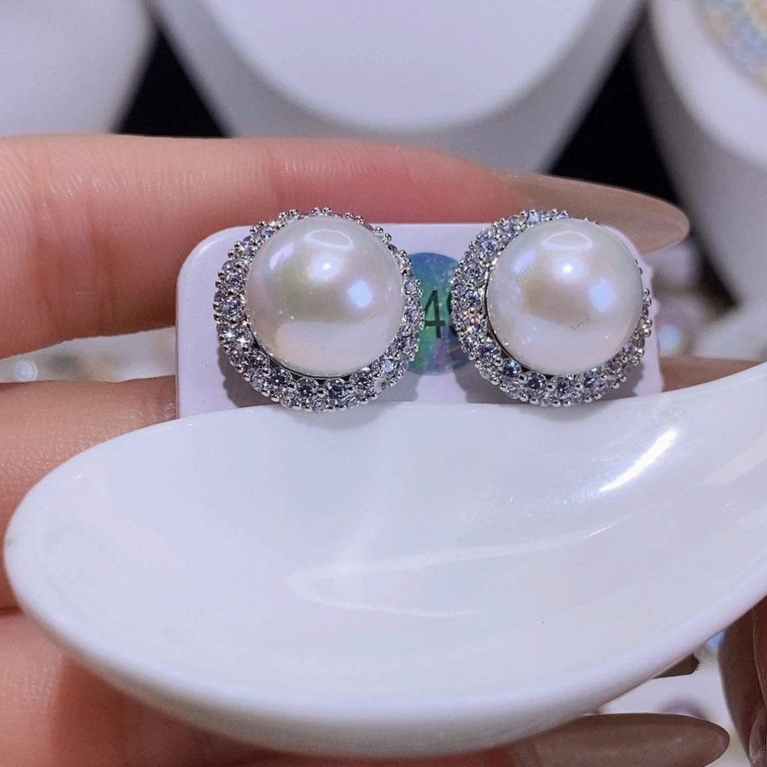 淡水珍珠耳饰银S925镶嵌