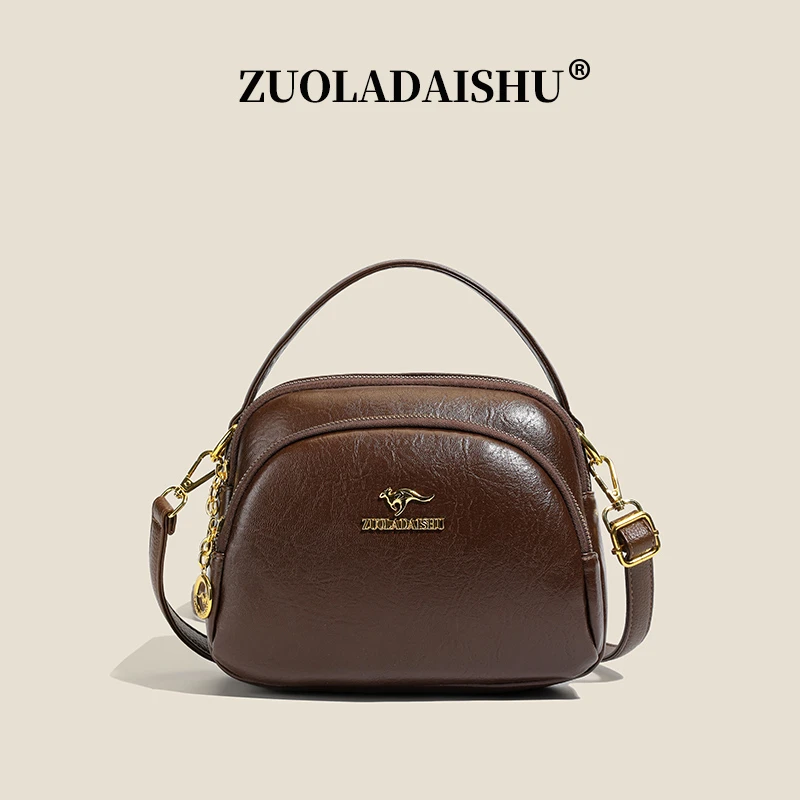 包包女式2025新款手提拎包女多层软皮质感圆包女士百搭单肩斜挎包