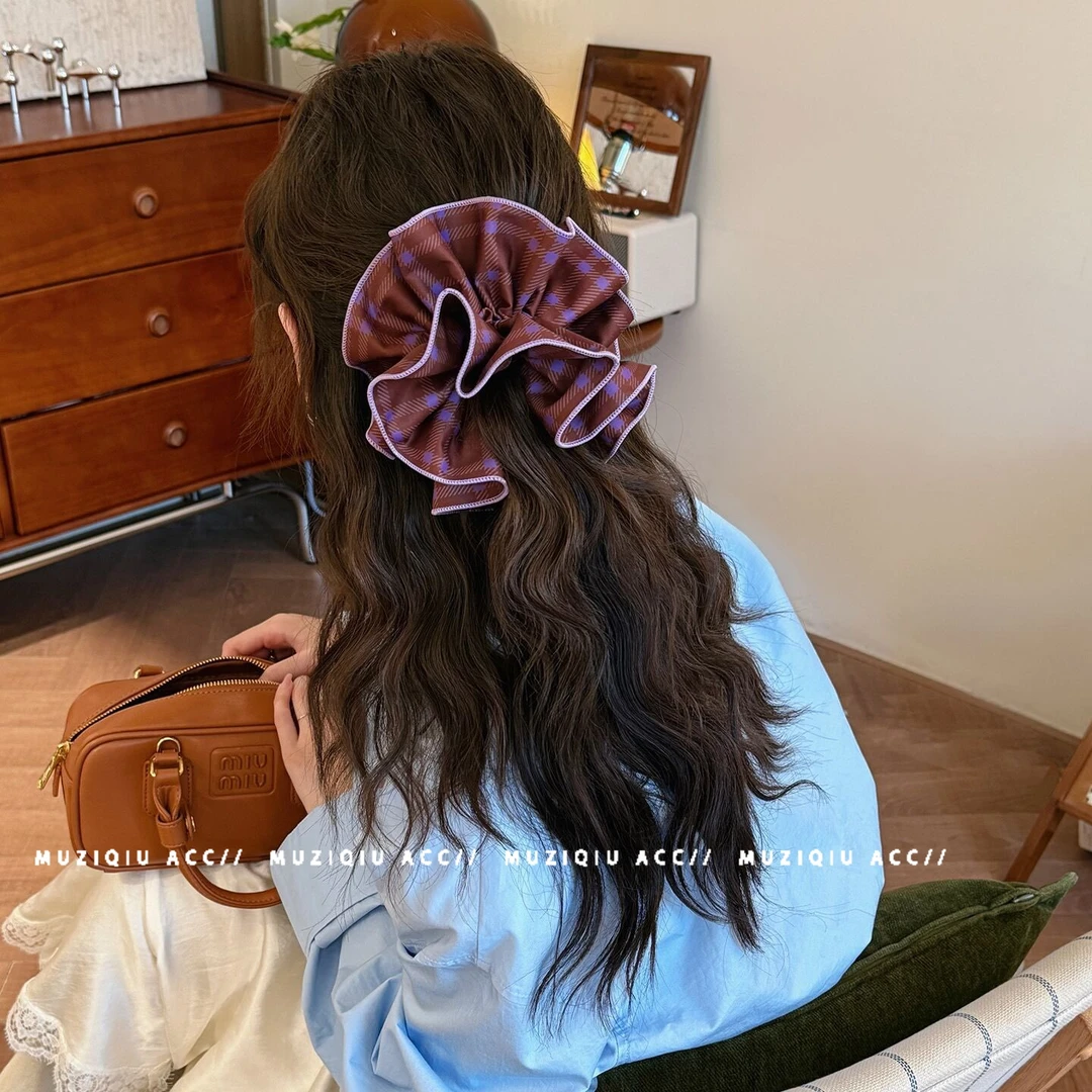 木子秋露思同款~高颜值双层条纹砖红大肠发圈ins高端温柔扎发头绳