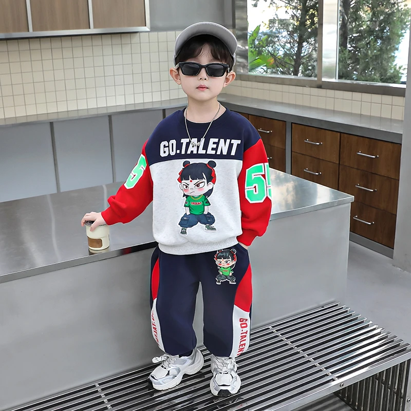 哪吒儿童服装男童秋季长袖卫衣套装带亮灯2025新款男孩春秋装衣服