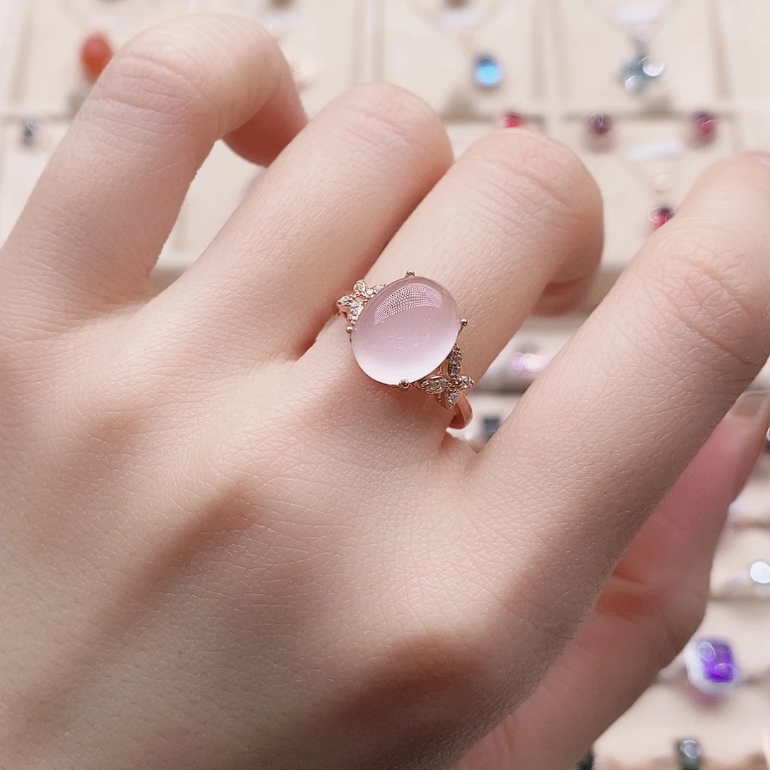 芙蓉石戒指银S925镶嵌戒指