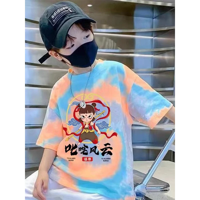 哪吒儿童服装男童短袖t恤2025新款夏季男孩中大童纯棉宽松上衣潮