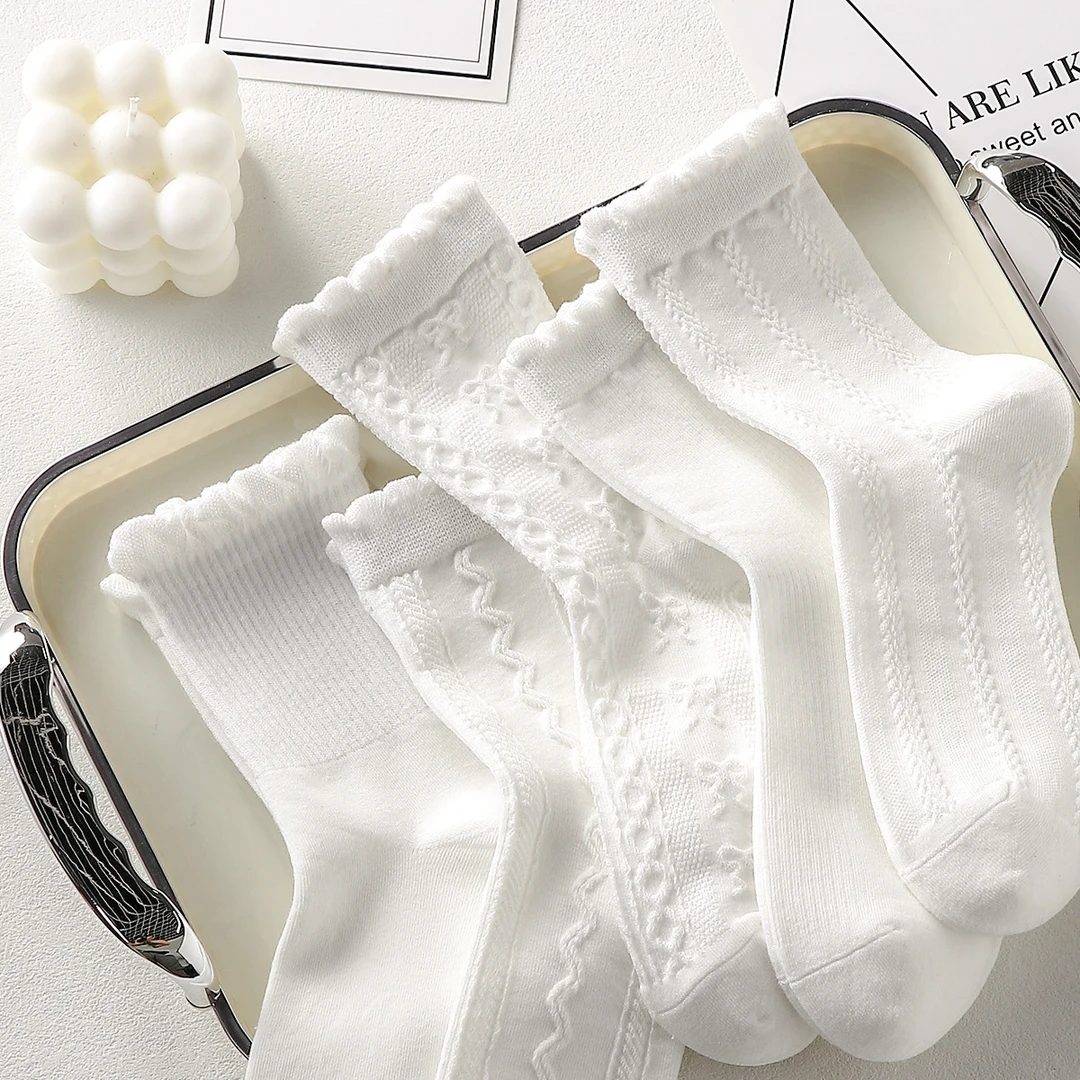 春秋白色女士中筒袜JK精梳棉玛丽珍配小皮鞋学院风潮公主袜