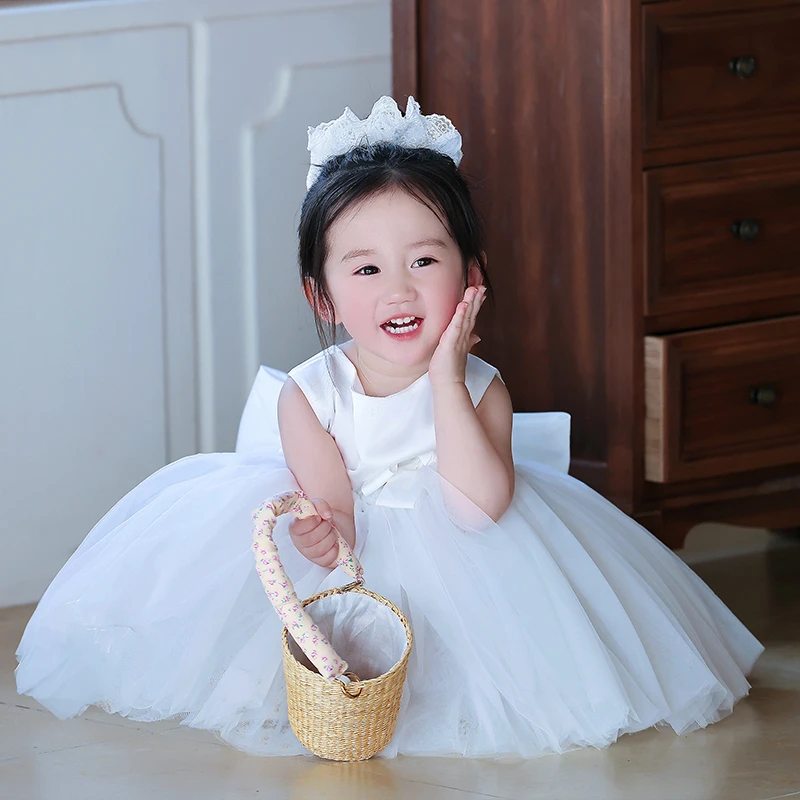 周岁女童公主裙2025高端礼服夏新款生日宴女宝洋气白色蓬蓬连衣裙