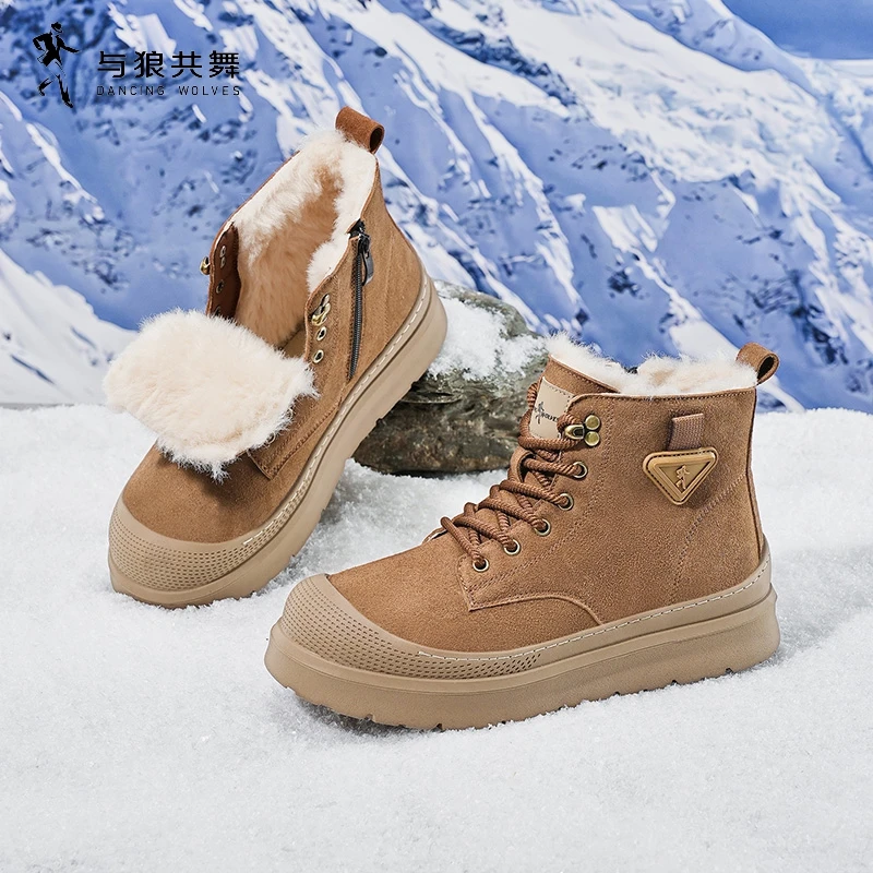 D-WOLVES/与狼共舞冬季加绒加厚保暖大棉鞋侧拉链男士休闲雪地靴