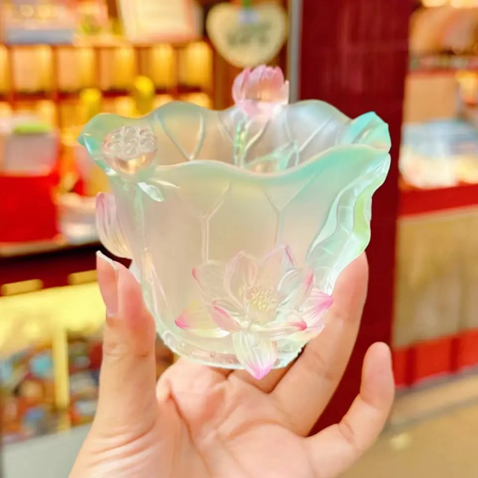 【荷气生才杯】杭州景区新款 琉小璃蓝色渐变莲花杯 桌面摆件