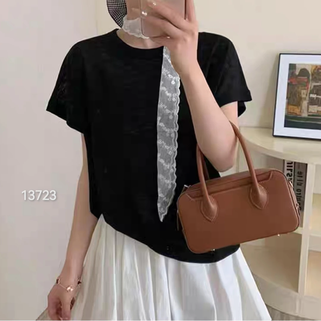 13723（部分无水洗唛，介意慎拍）WANGDAN净面竹节麻小飞袖短袖