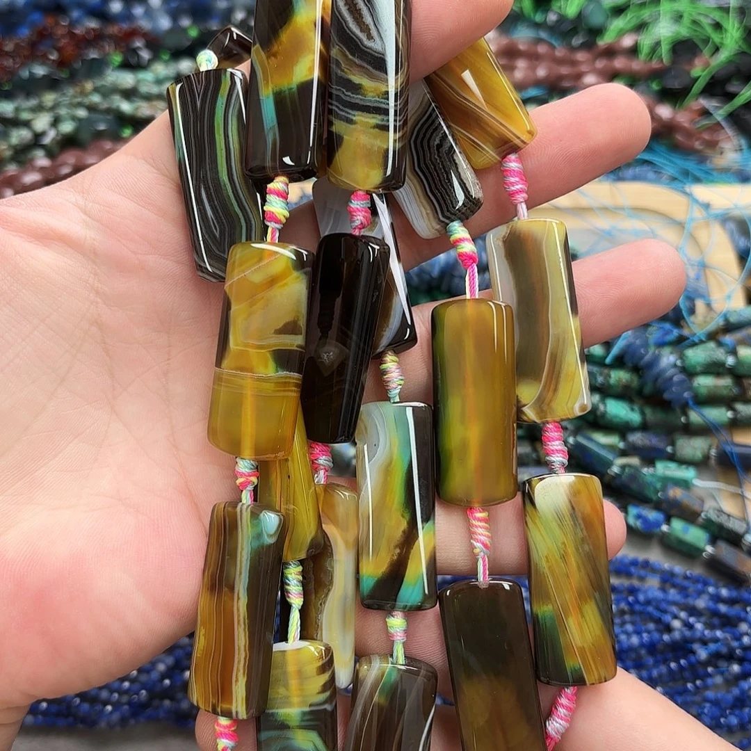 玛瑙/玉髓未镶嵌珠宝半成品15×40绿野仙踪长方片一条8颗