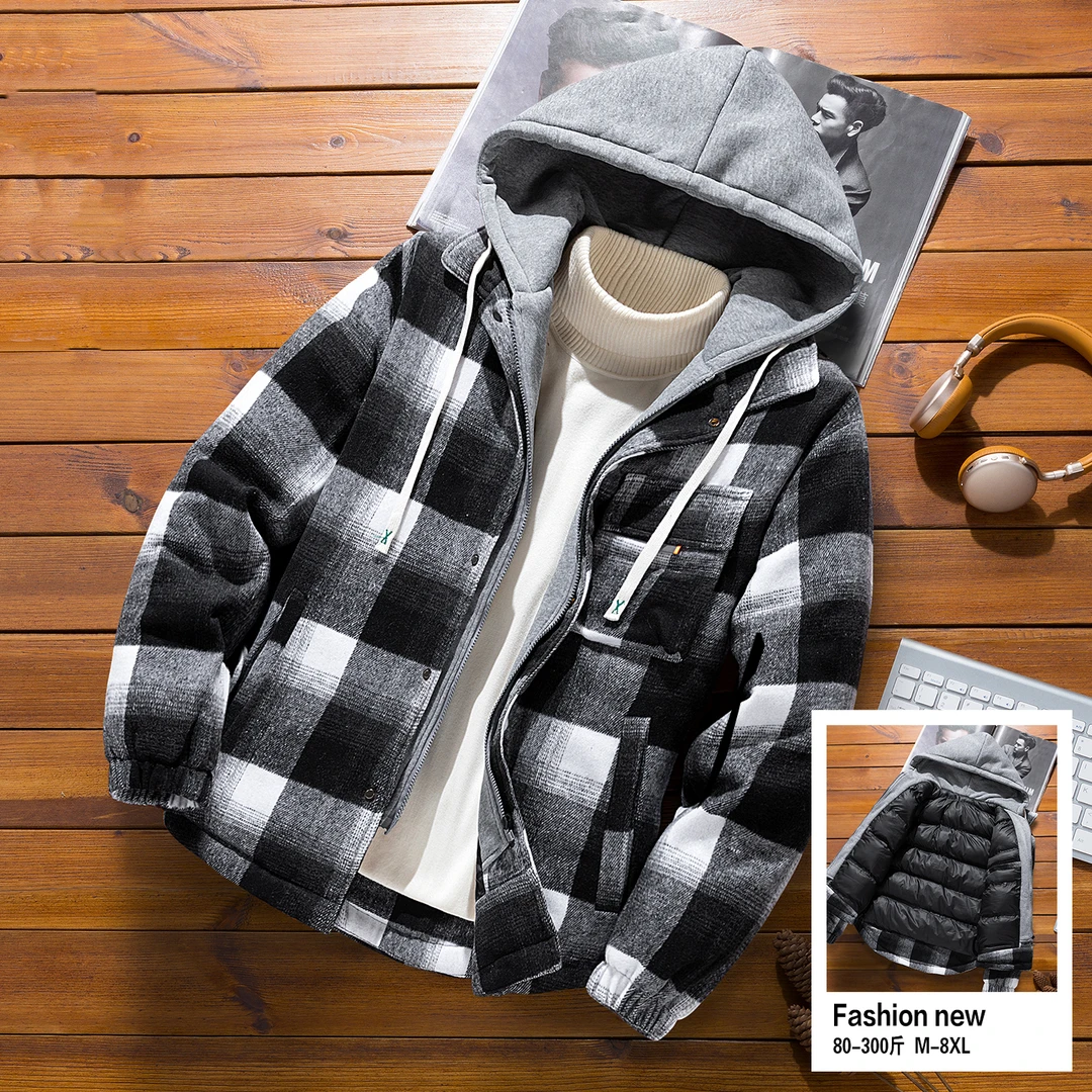 梦泡时尚假两件外套男士毛呢夹克秋冬加厚加美男加绒男款机车皮衣