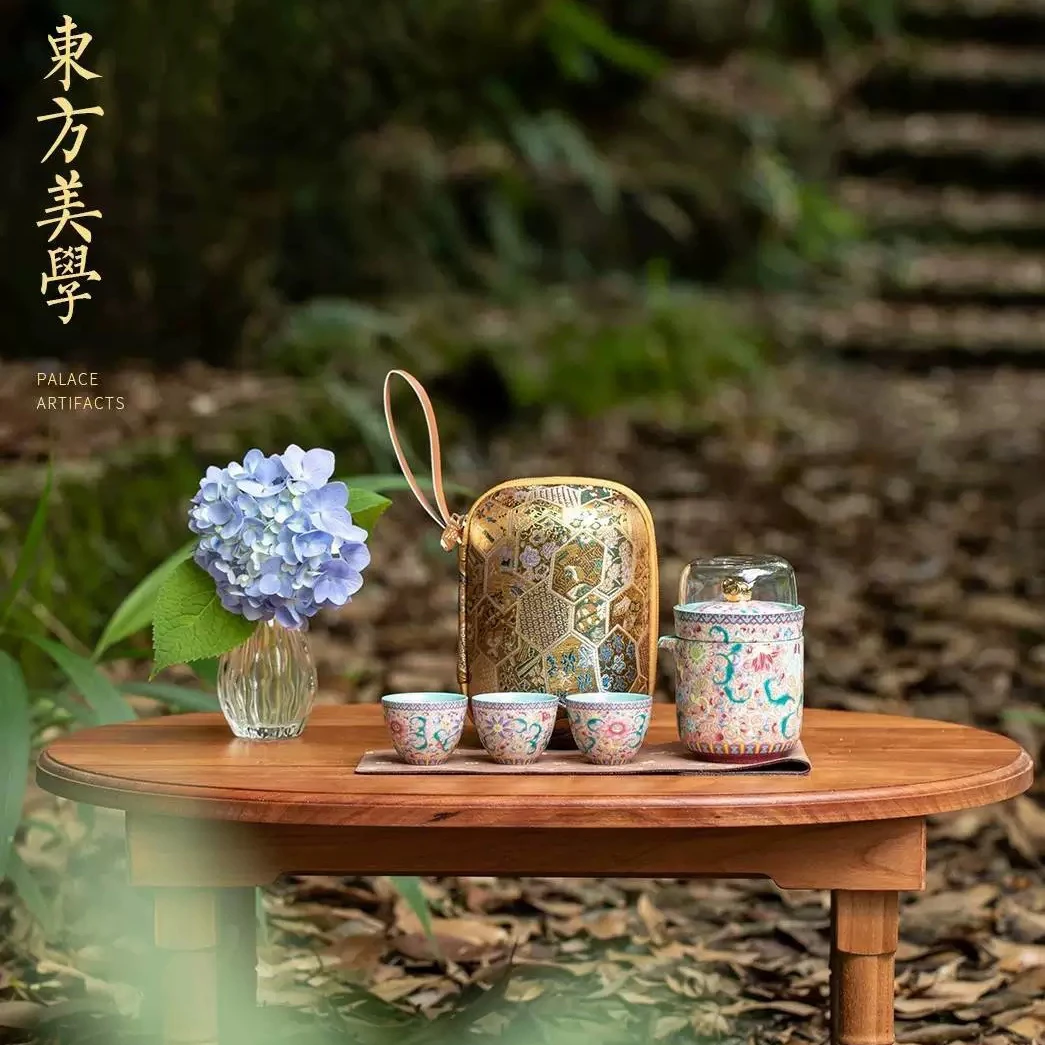 五言六器-花开盛世-瑞象旅行便携珐琅彩陶瓷快客CC3357