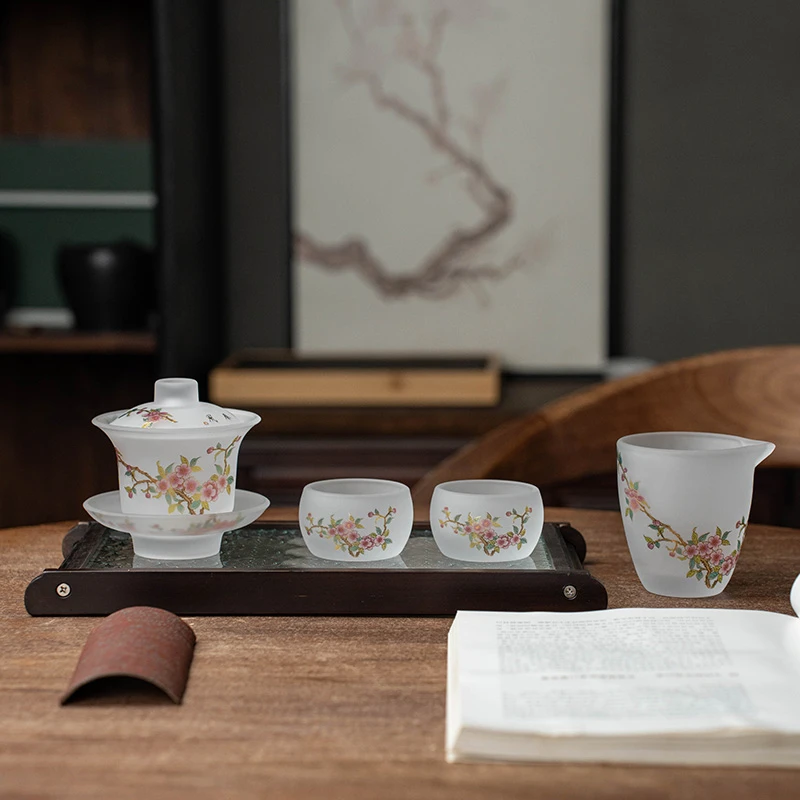 瓘玉桃李春风琉璃盖碗套组加茶盘  MC085