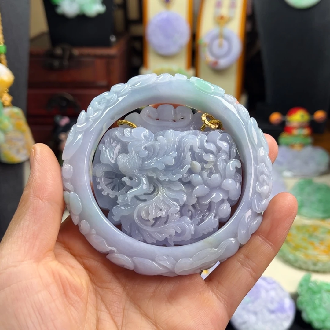 紫***钻翡翠未镶嵌颈饰天然翡翠手镯套装