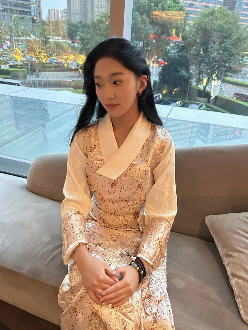 女士真两件民族风博拉裙缎面提花中式国风长裙气质藏裙