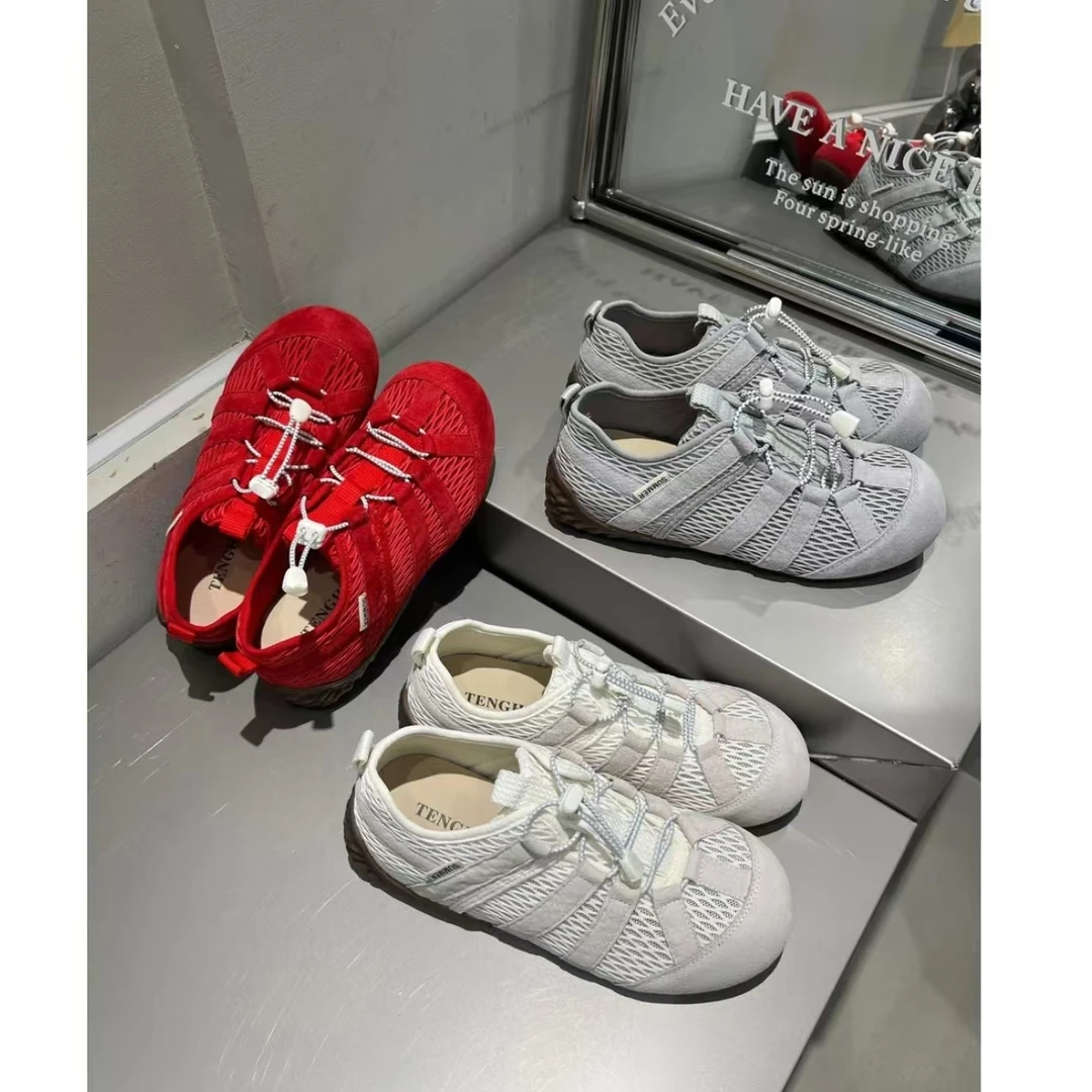 【yll】新款真皮复古透气芭蕾舞德训鞋气质网格拼接透气休闲鞋