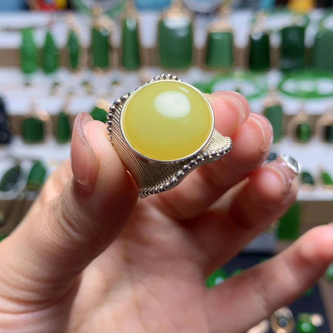 和田玉戒指银S925镶嵌