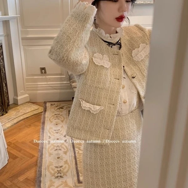 春秋小香风套装韩系财阀西服套装新款气质外套长款半身裙女两件套