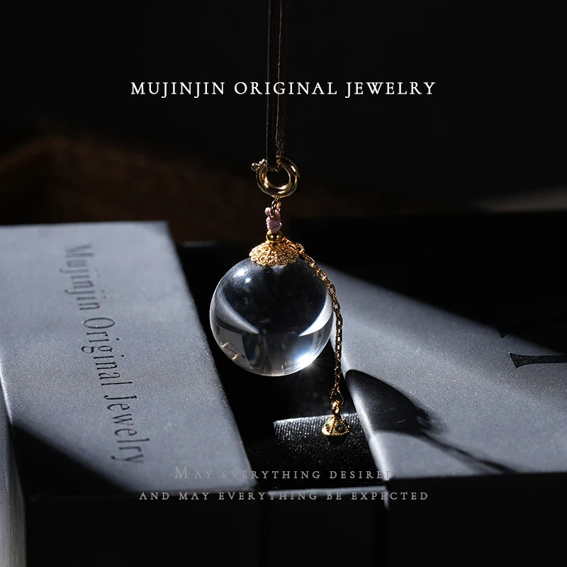 【木槿槿 槿选】天然白水晶大灯泡圆珠吊坠项链气质珠宝饰品约17mm