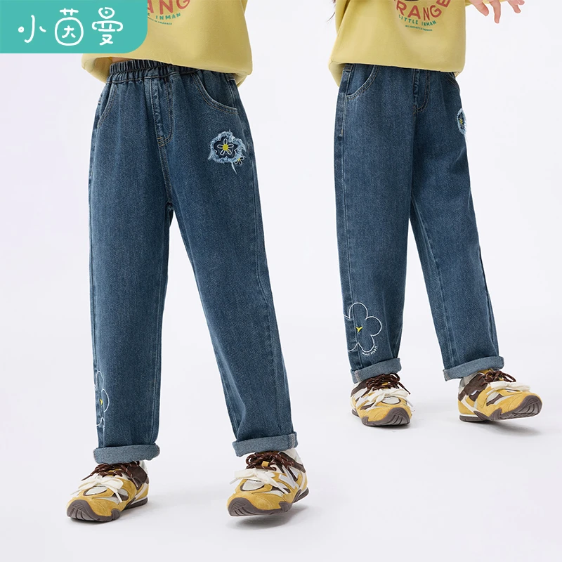 小茵曼女童牛仔裤花朵刺绣25秋季中大童时尚休闲长裤子GO3853097