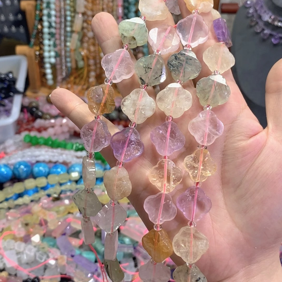 未镶嵌玛瑙/玉髓珠宝半成品天然多宝水晶花卡18mm