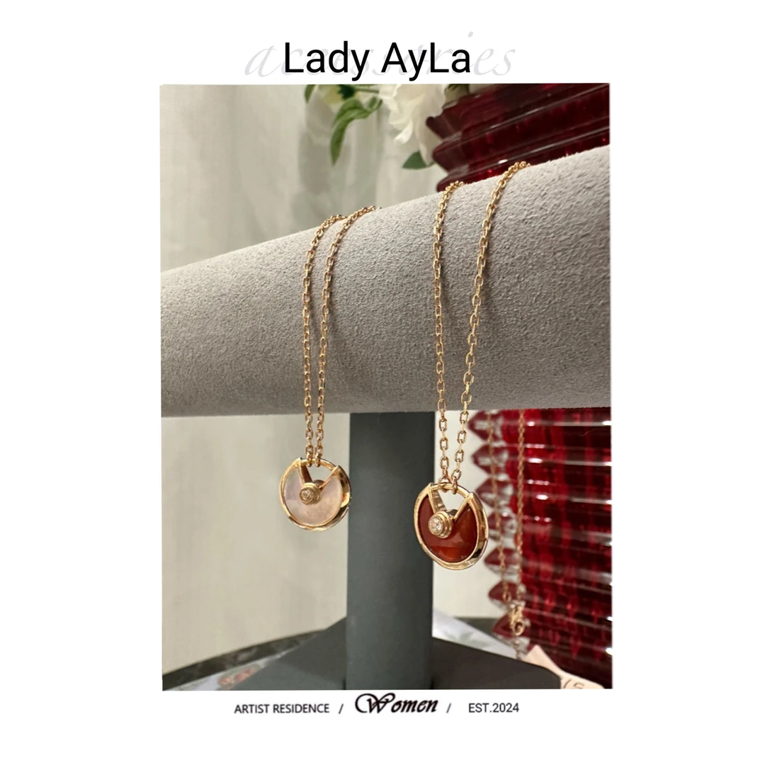 坠链均925银合成锆石 护身小圆扇闪锆小众项链AL510