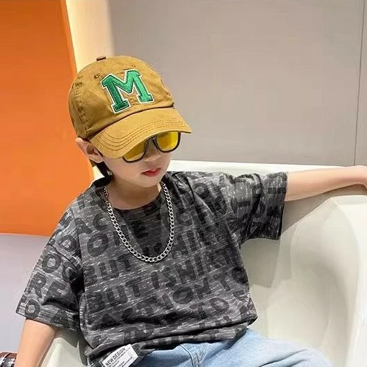 新款男童休闲字母印花短袖宽松圆领学生运动T恤棉质速干夏季潮牌