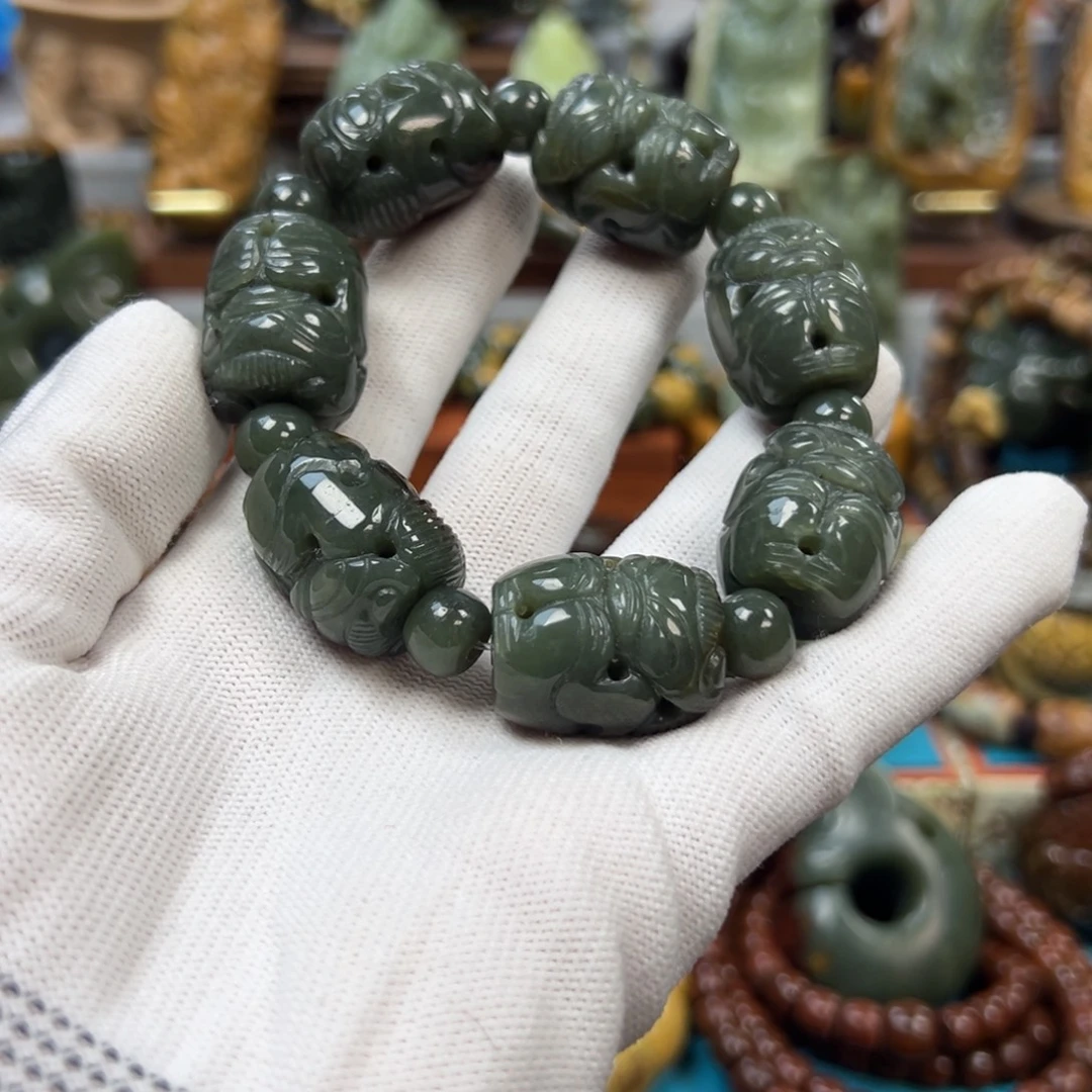 奶***崽岫岩河磨玉（透闪石质玉）未镶嵌手串